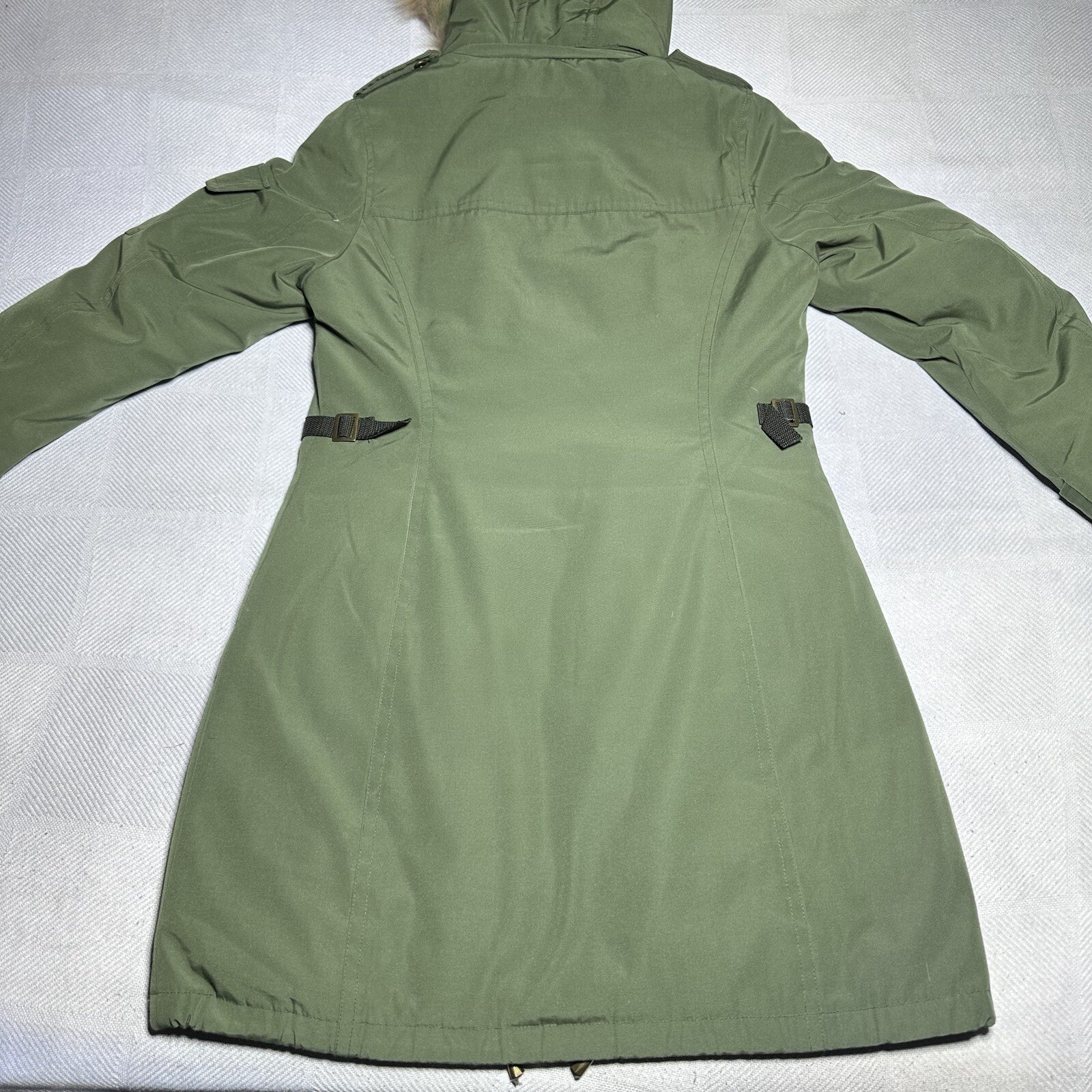 Pendleton North Shore Green Down Parka Jacket Coyote Fur Hood Women’s Size XS