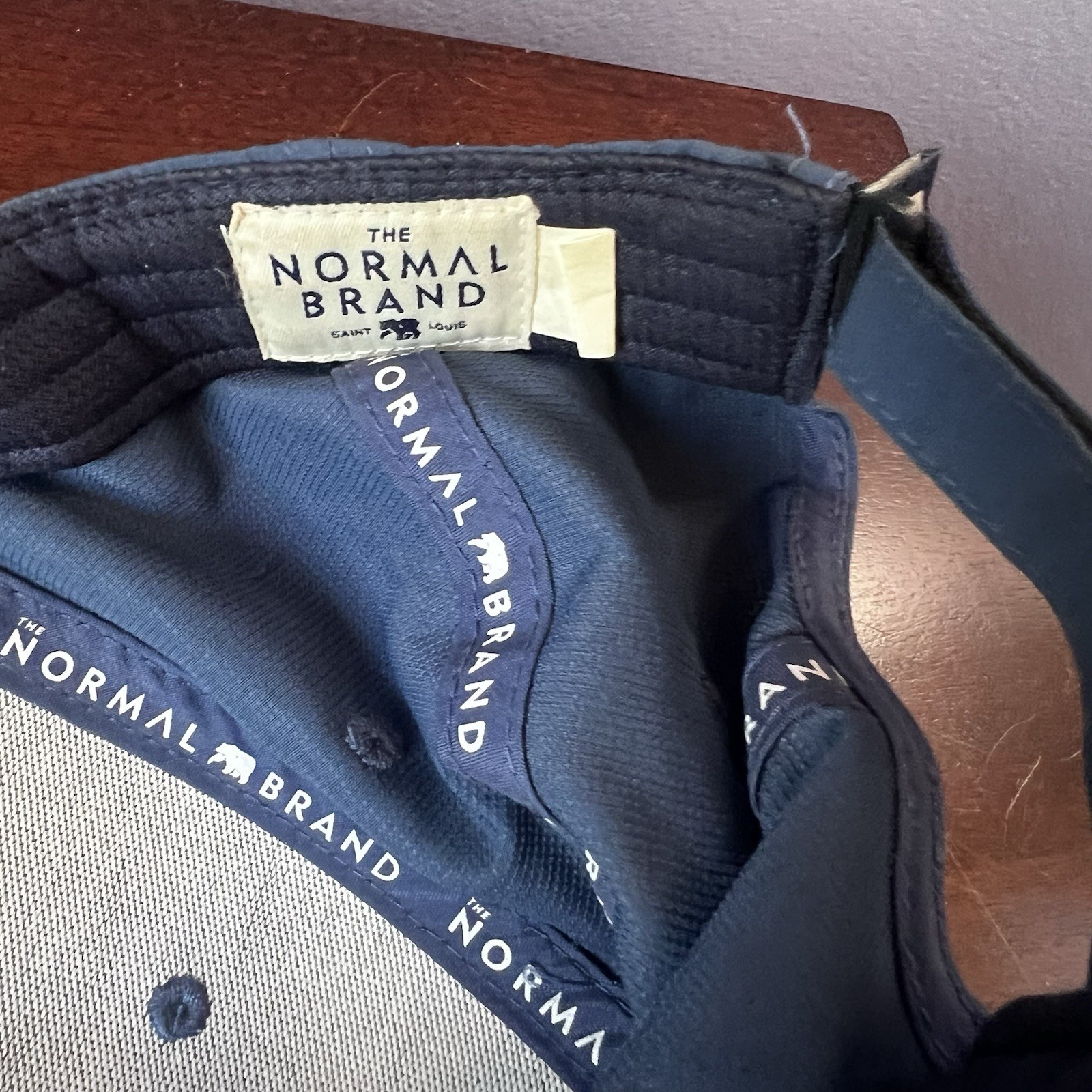 The Normal Brand Strap Hook And Loop Back Hat Cap OSFA Navy Red Bear Logo EUC