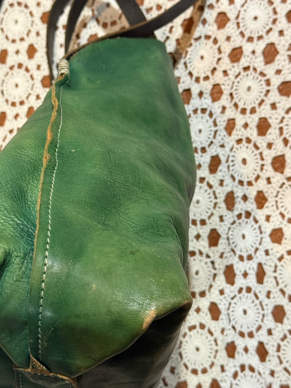 Old Trend Forest Island Green Tote Satchel Bag Purse Distressed Leather Boho