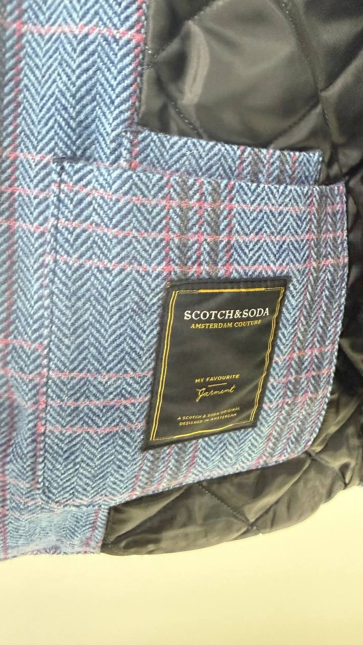 Scotch & Soda Men’s Herringbone Blazer Blue Plaid Multisize Wool Jacket NWT $375