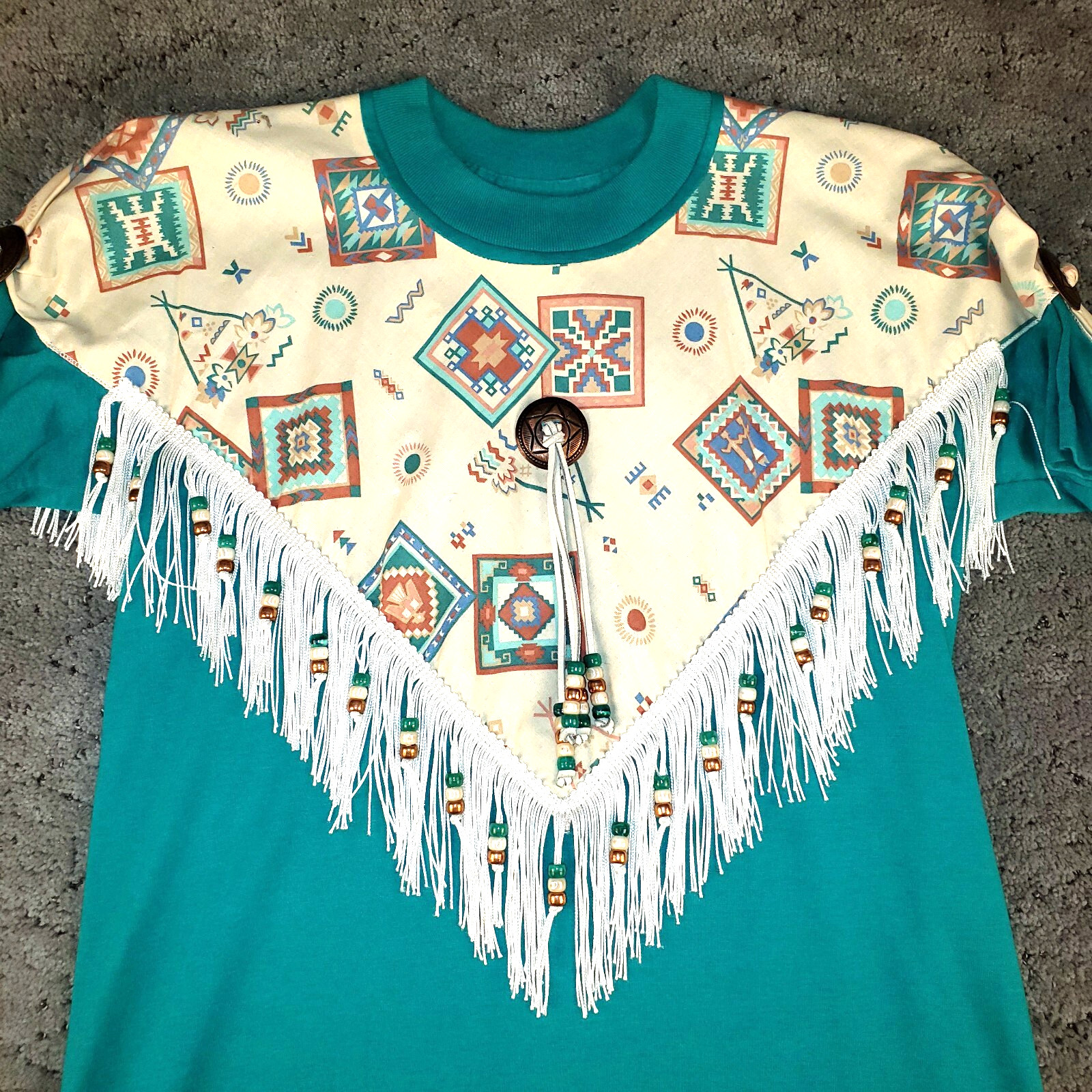 VTG Western Shirt Womens M Turquoise Tassel Cowgirl Single Stitch Made In USA