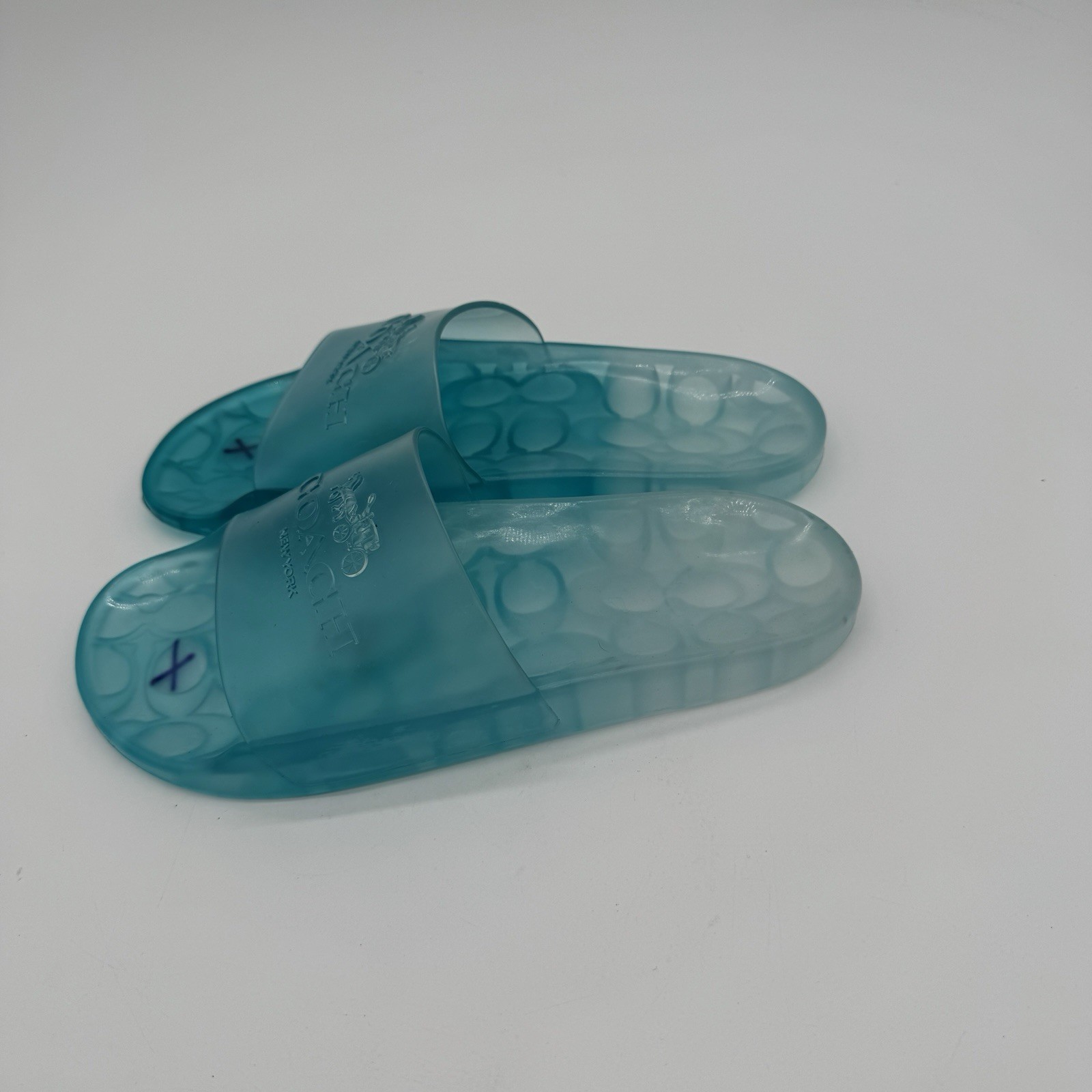 Coach Ulyssa Rubber Jelly Slide Sandals Sea Mist Blue Size 6B New Flaw C3068