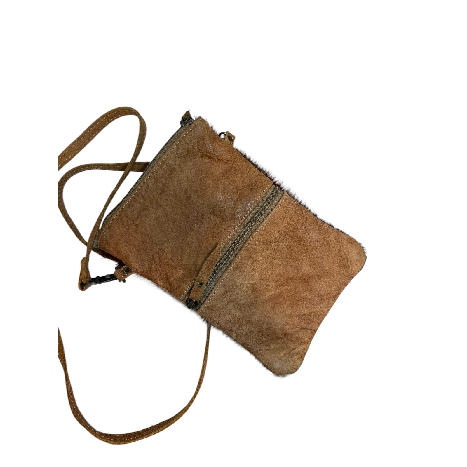 Myra Bag Brown White Cowhide Leather Crossbody Small Messenger Bag Western Boho