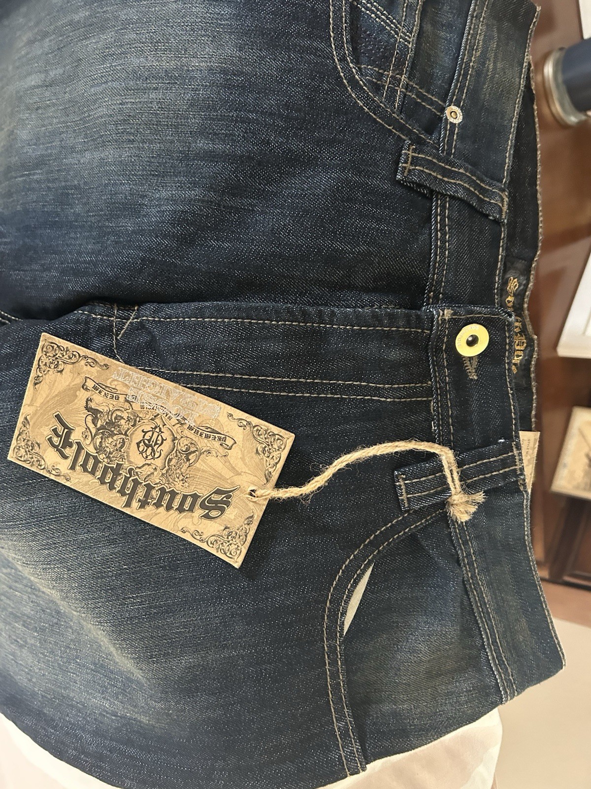 South Pole Jeans Mens Black Loose Straight Leg Opening Waist Low 29 30