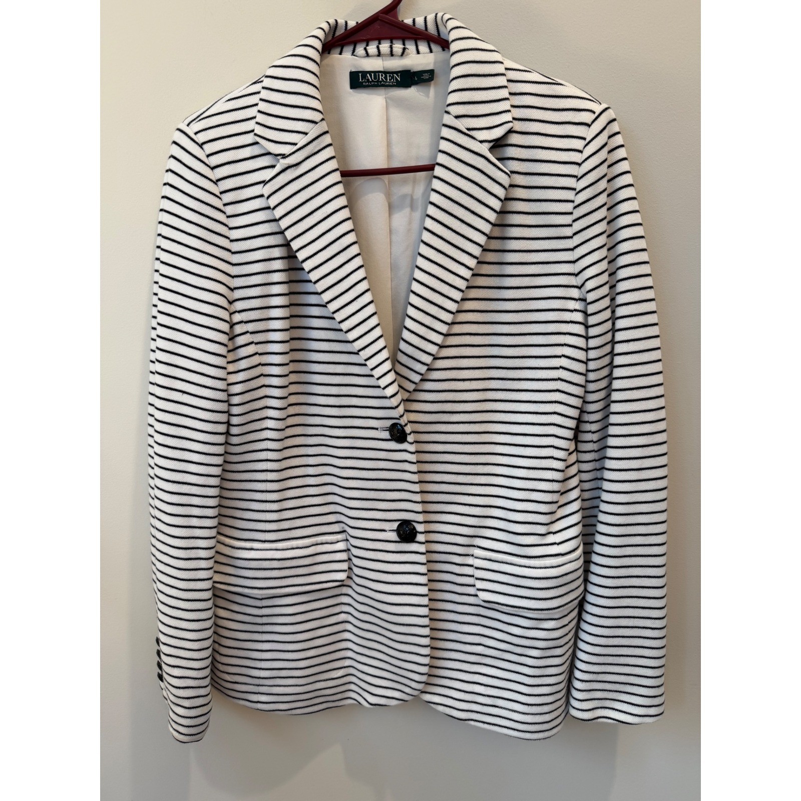 Lauren Ralph Lauren Striped Knit Blazer Jacket White Black Womens L