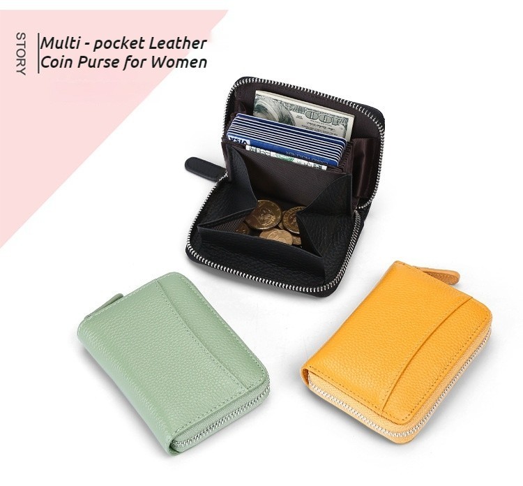 Accordion Style Leather Card Holder RFID Anti-Theft Card Case Coin Change Purse