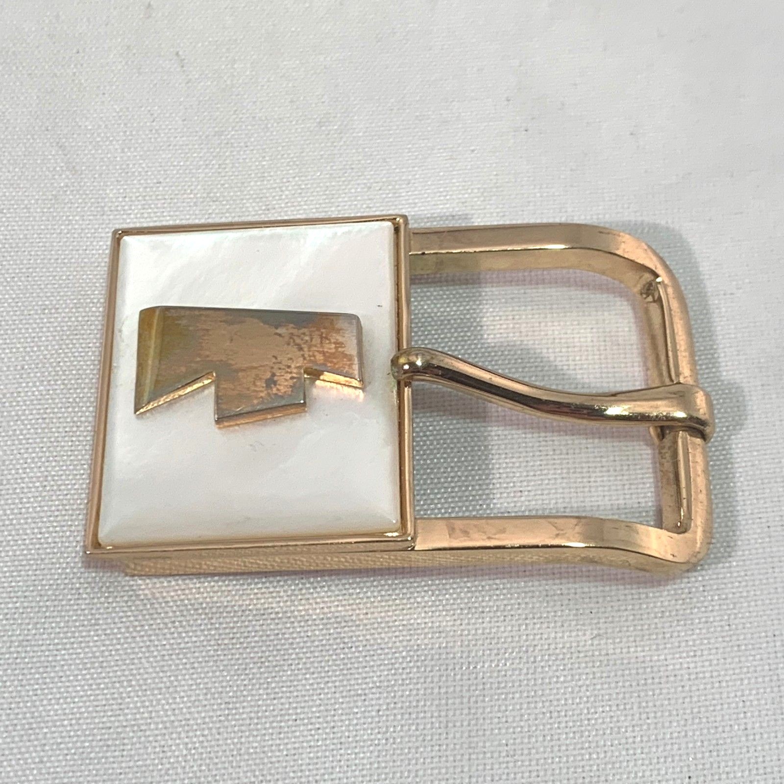 Vintage Swank Jewelry Pearl Gold T Initial Belt Buckle 2″ x 1 1/4″ B2