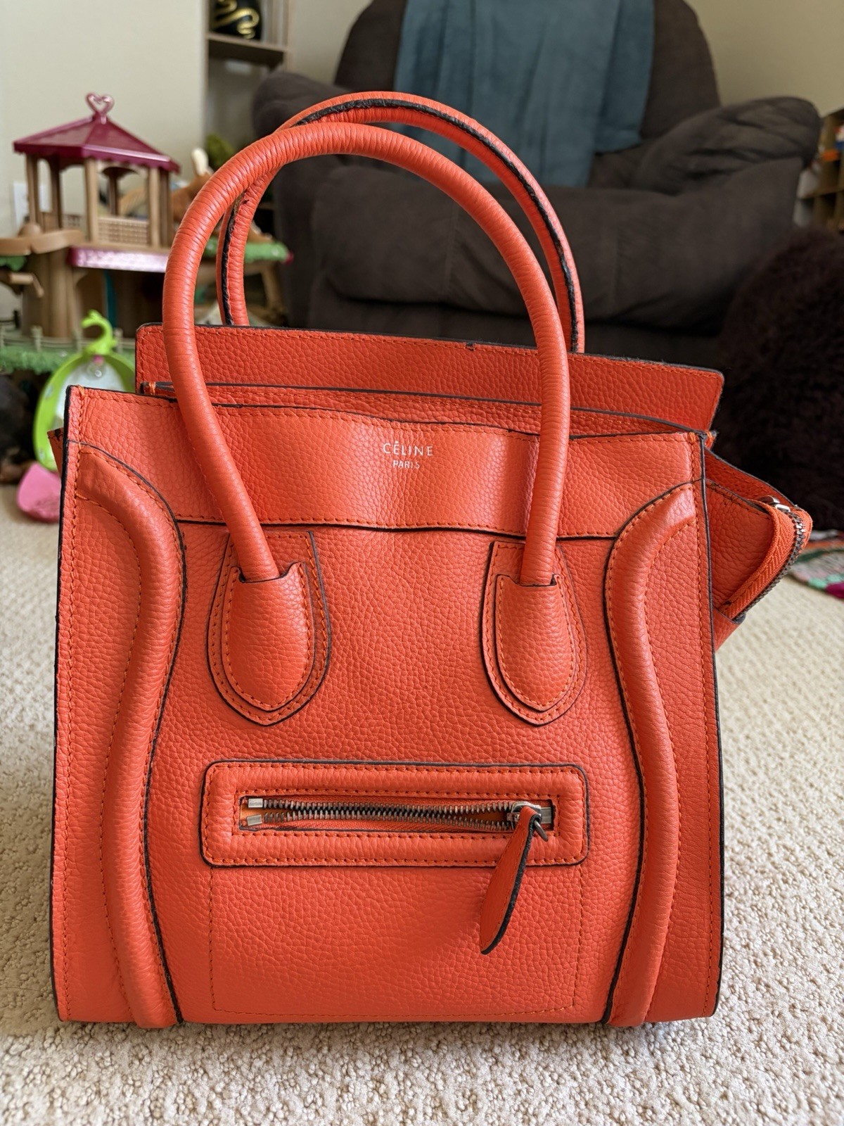 Celine Drummond Calfskin Nano Bag Orange Vermillion