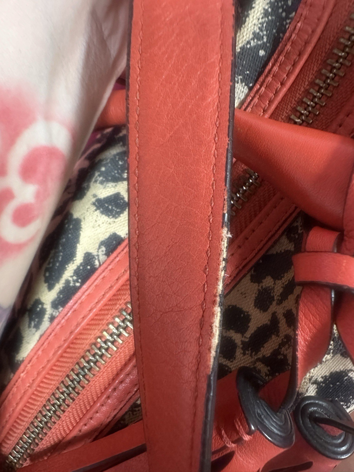 Coach vintageleopard ocelot large satchel top handle zip silver hw w strap rare