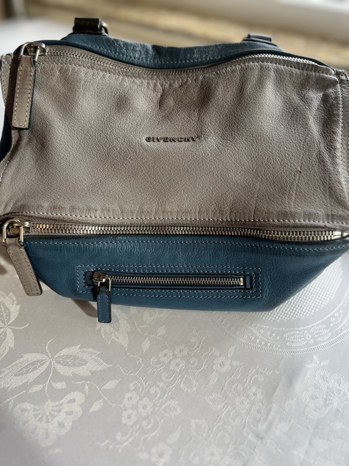 Givenchy Pandora Medium Leather Bag Satchel Sugar Goatskin Blue/Gray Two Tone