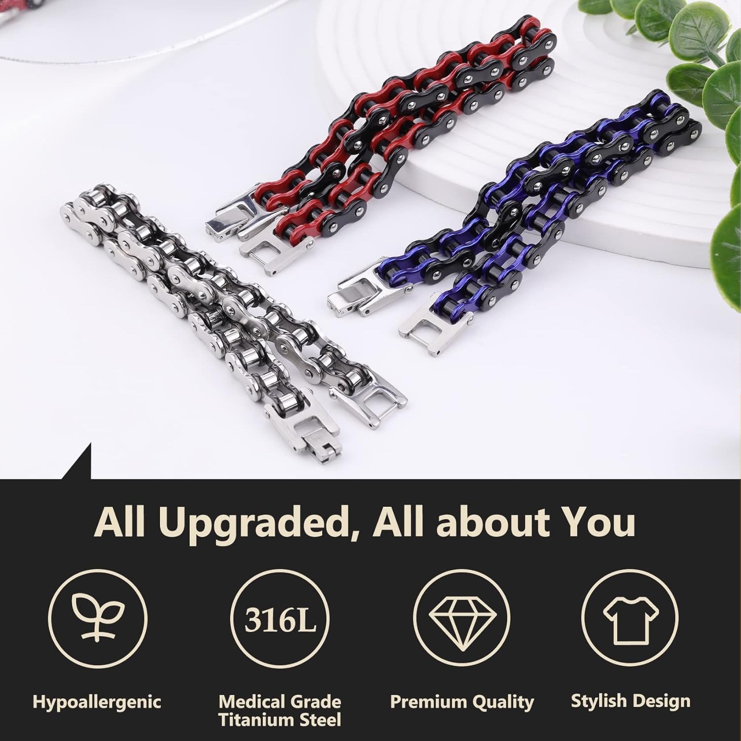Feraco Mens Bikers Bracelet Stainless Steel Motorcycle Bike Chain Bracelets 8.4