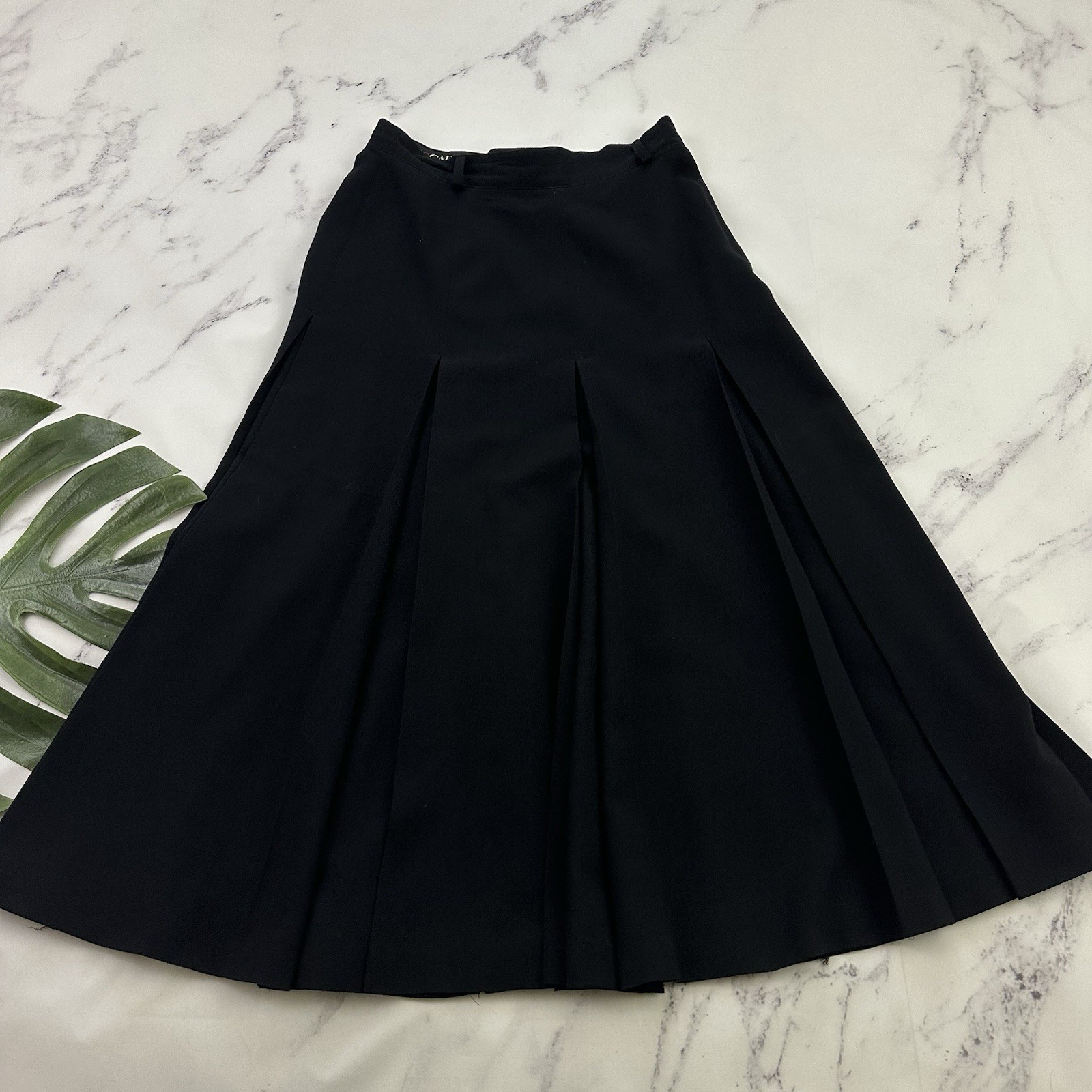Escada Margaretha Ley Womens Vintage 90s Midi Skirt Size 40 M Black Wool Pleated