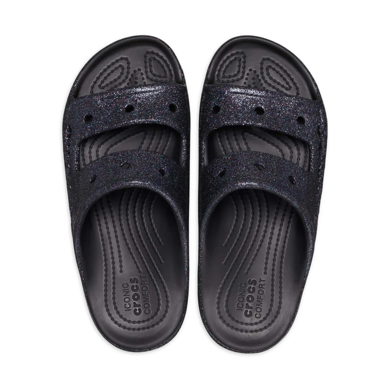 Crocs Unisex Sandals Size 13 Black Glitter Baya Slide Water Friendly Comfort