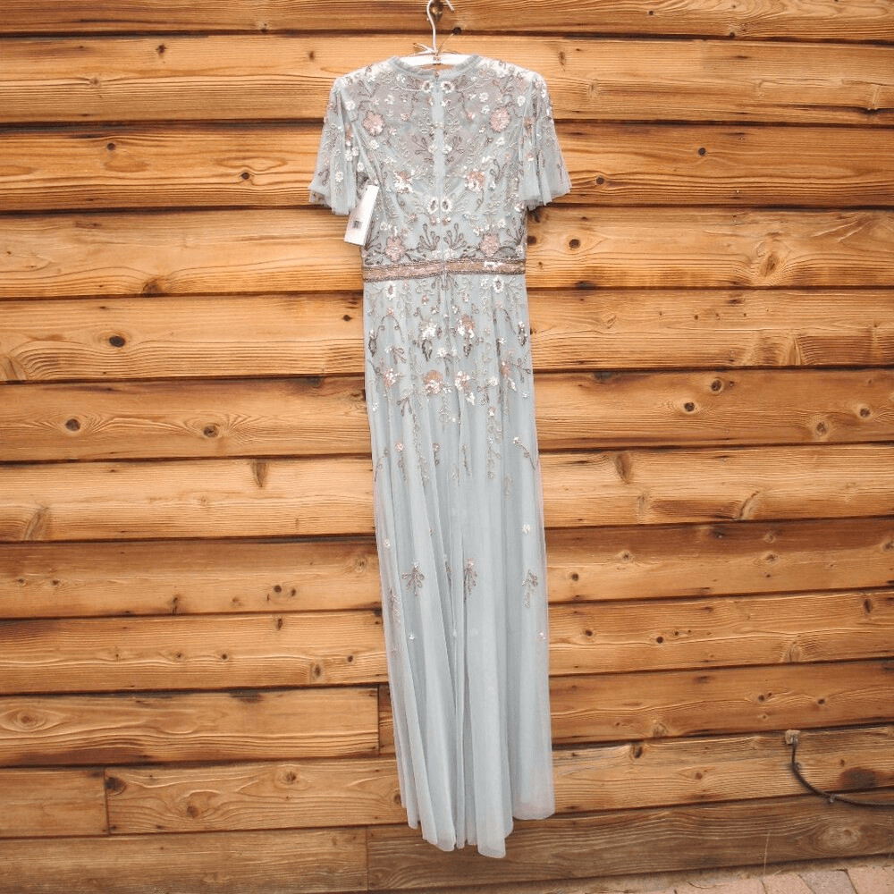 MAC DUGGAL 9136 Womens Embellished High Neck Butterfly Sleeve Gown 14