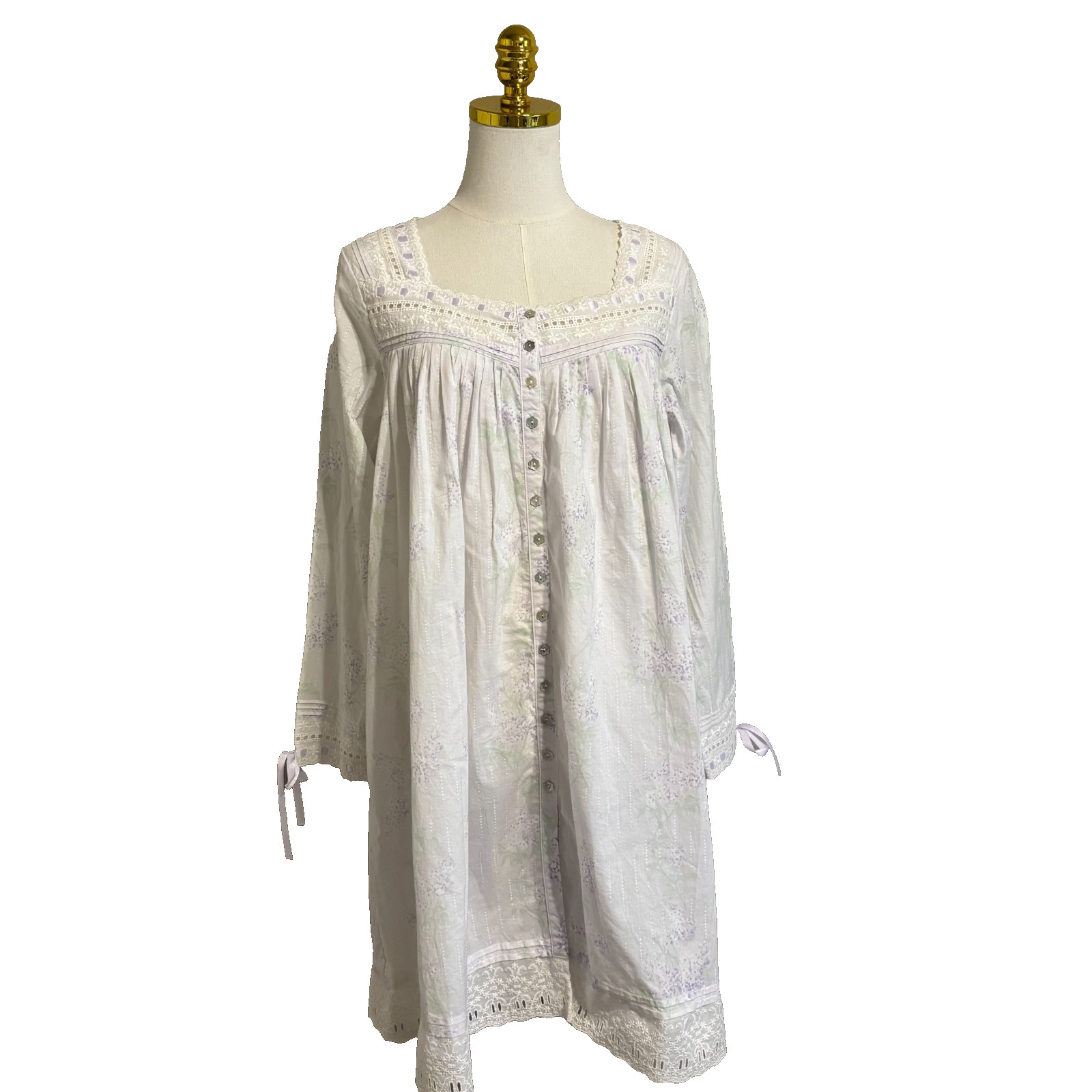 EILEEN WEST Lilac Floral Lace Pintuck Short Nightgown Prairie Cottagecore XS