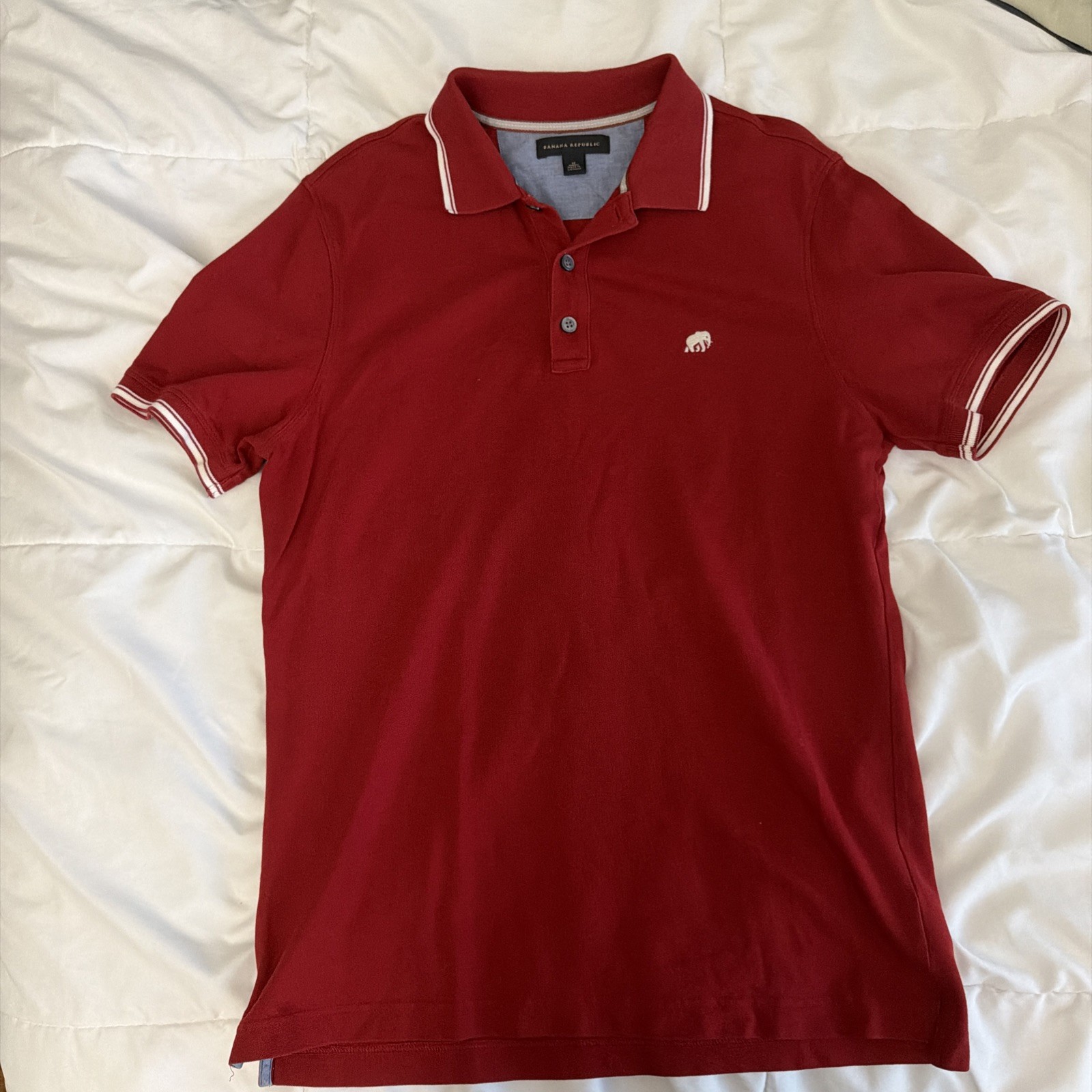 BANANA REPUBLIC Shirt Mens M Polo Classic Cotton Embroidered Elephant Logo Red