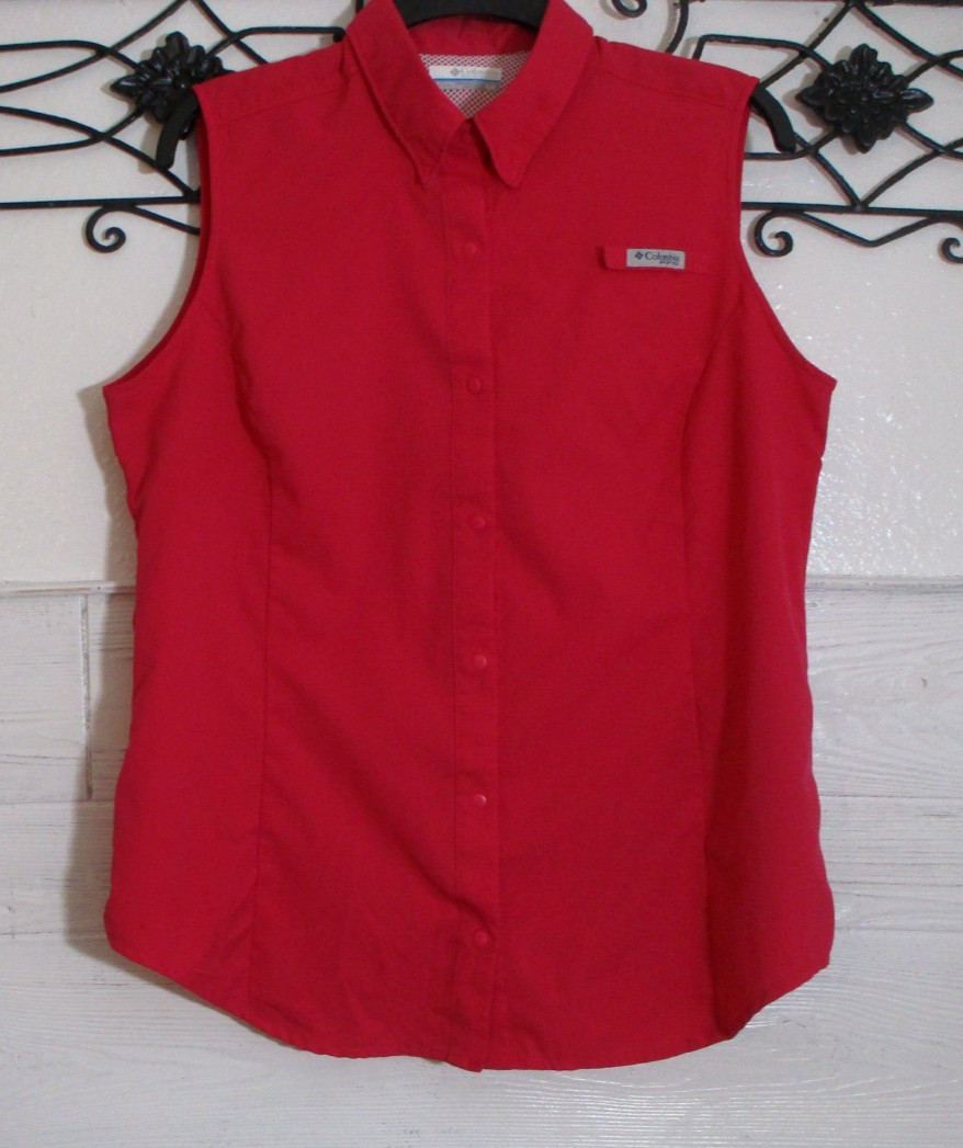 Columbia PFG Women’s Button Up Top Size L Sleeveless Dark Fushia Pink Vented