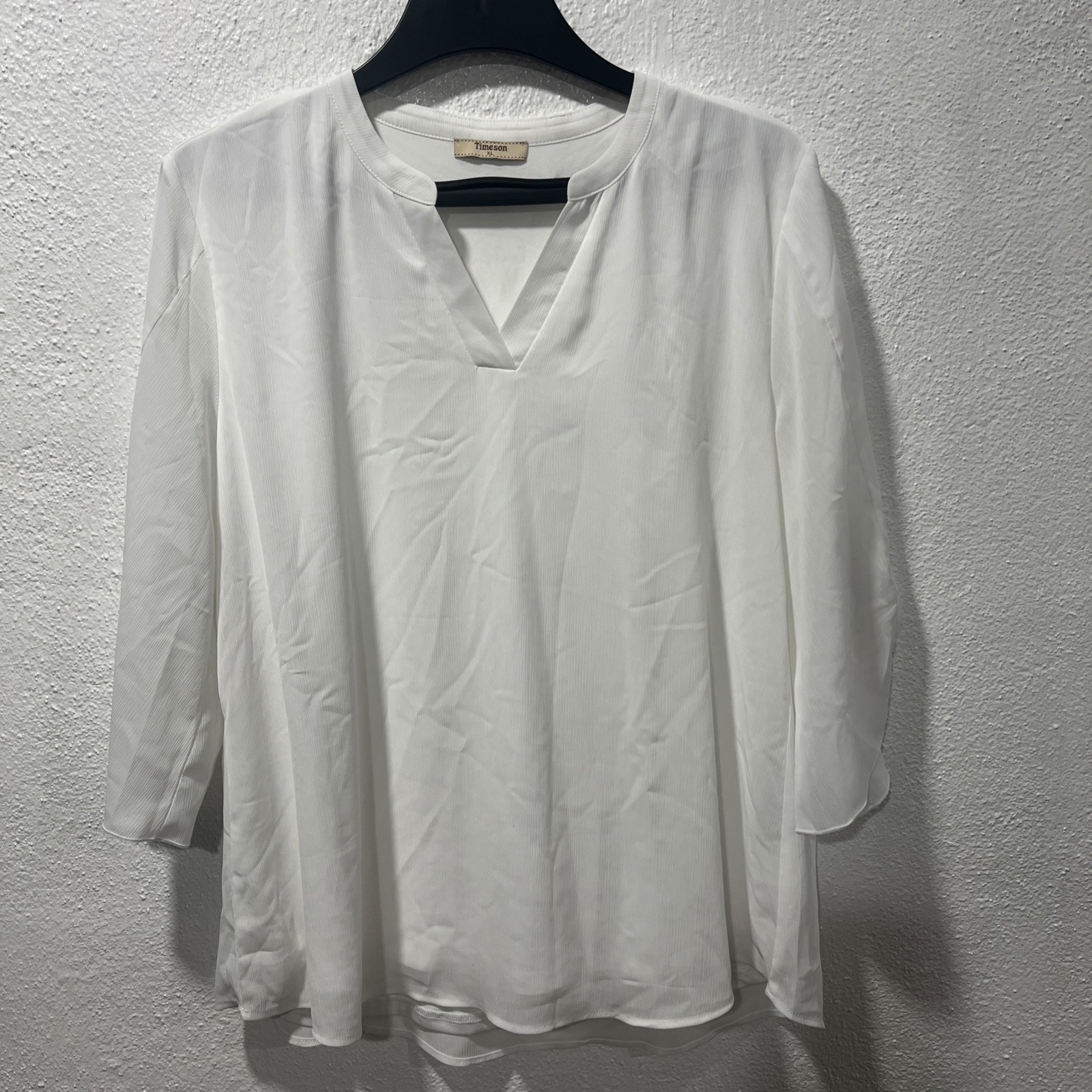 Timeson~ Sheer V Neck White Blouse~Long Sleeved With Roll Up Option~Sz XL