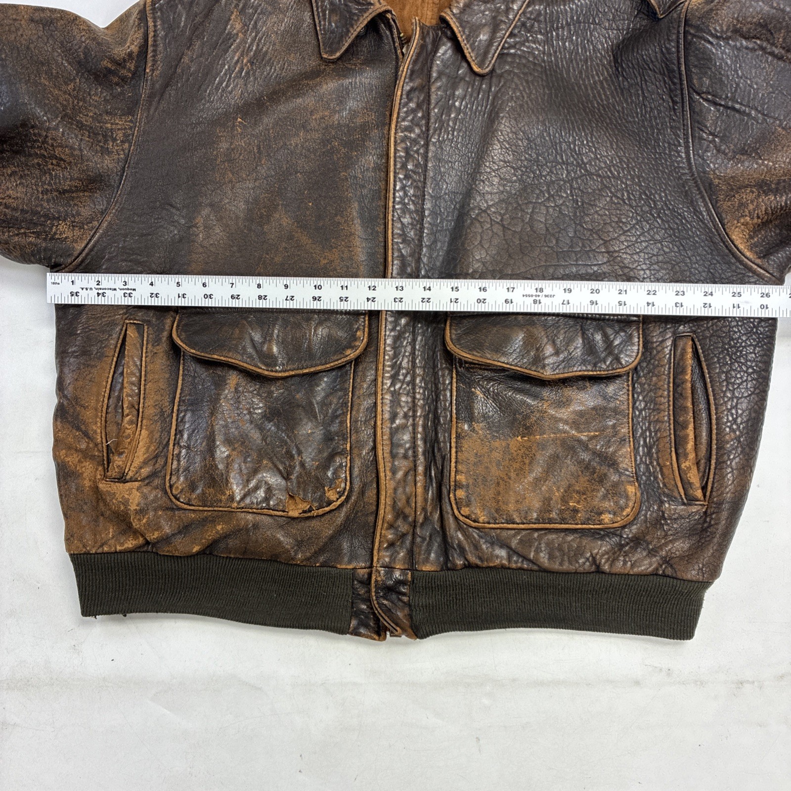 Vintage Avirex Leather Flight Bomber Jacket Size XL Brown Distressed