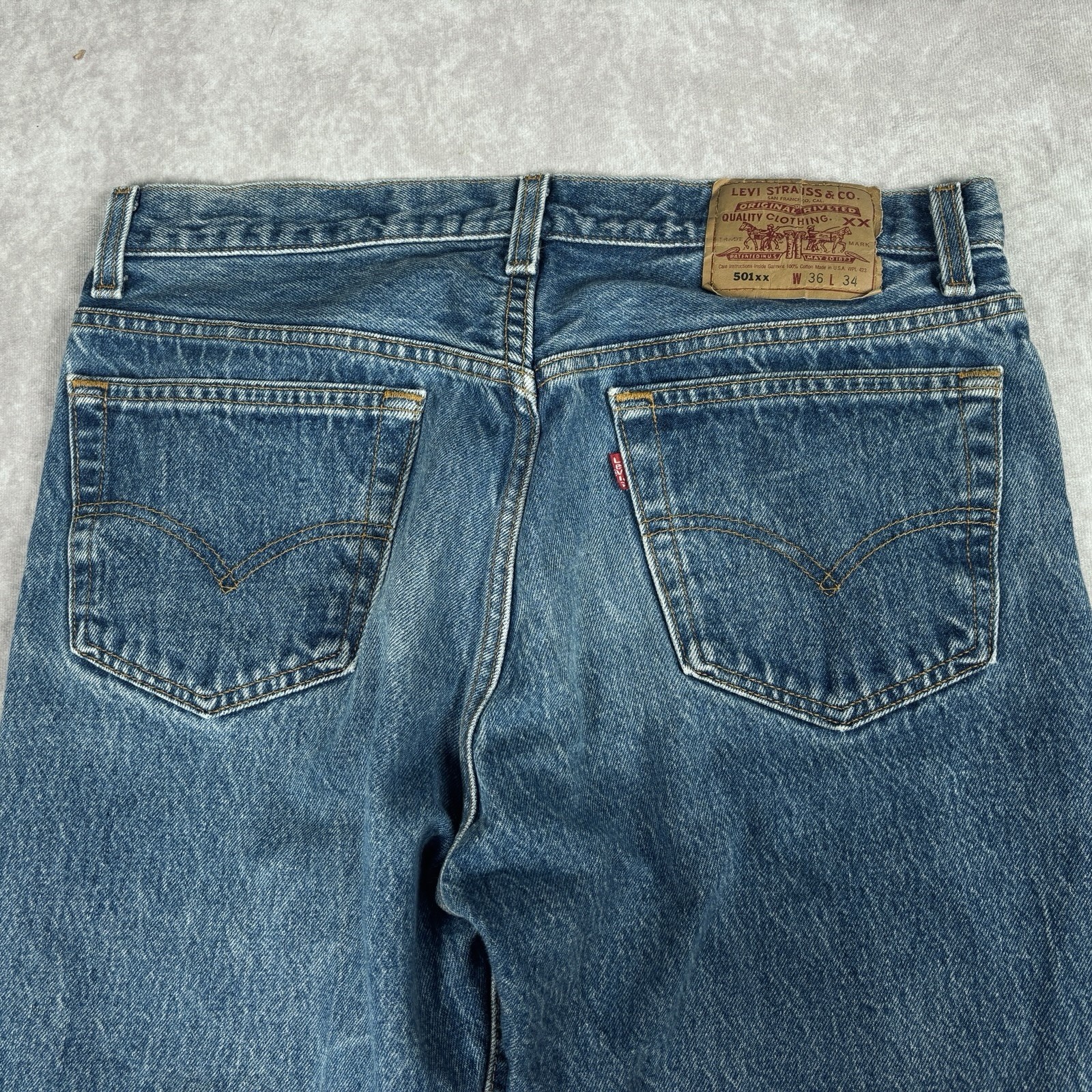 Vintage Levis 501XX USA Made Button Fly Mid Rise Cotton Jeans 36×34 ACTUAL 32×30