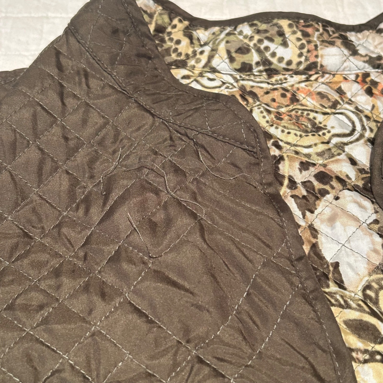 Olive Green & Floral Reversible Quilted Jacket Size L, No Brand