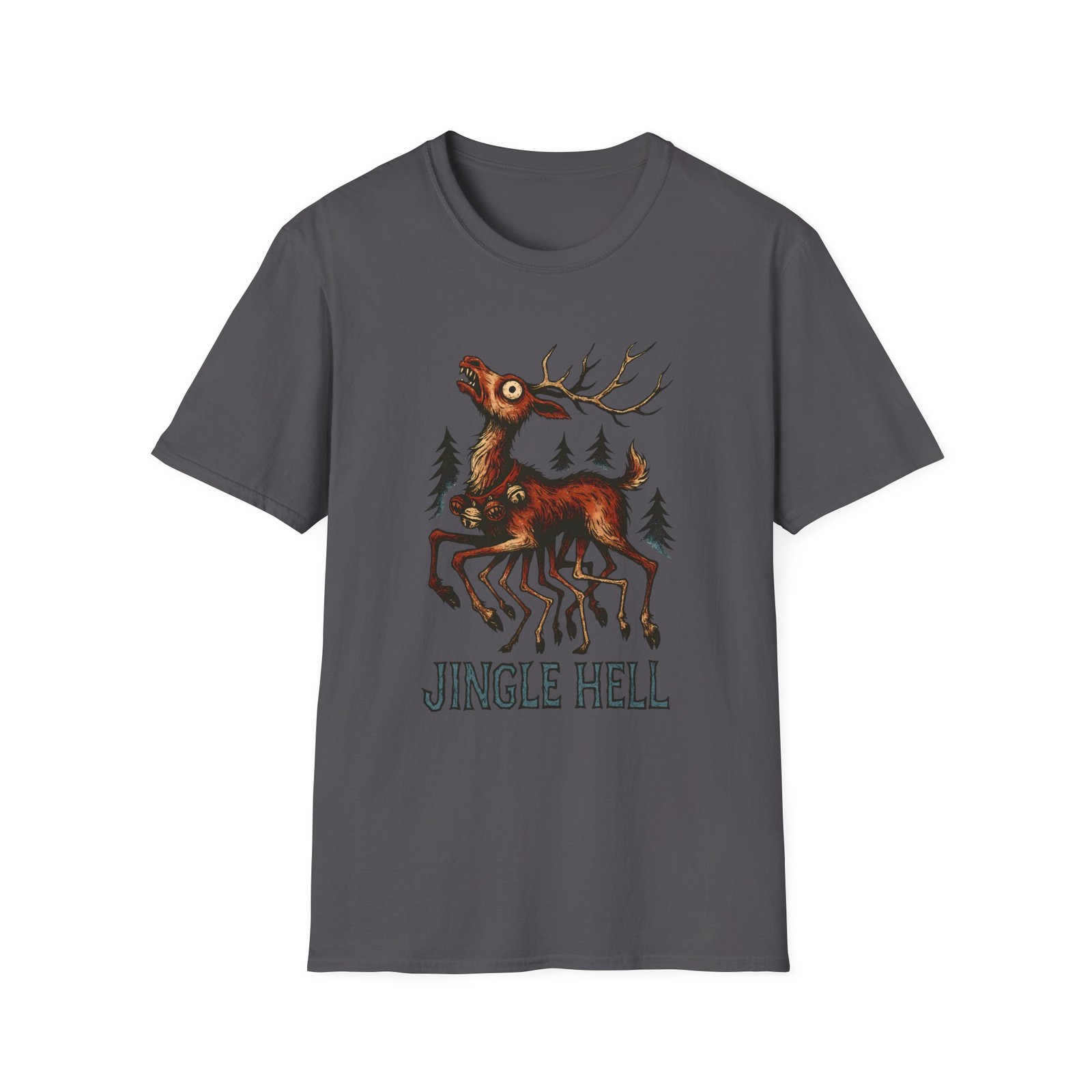 Unisex Softstyle T-Shirt Grotesque Reindeer Antlers Holiday Horror Christmas