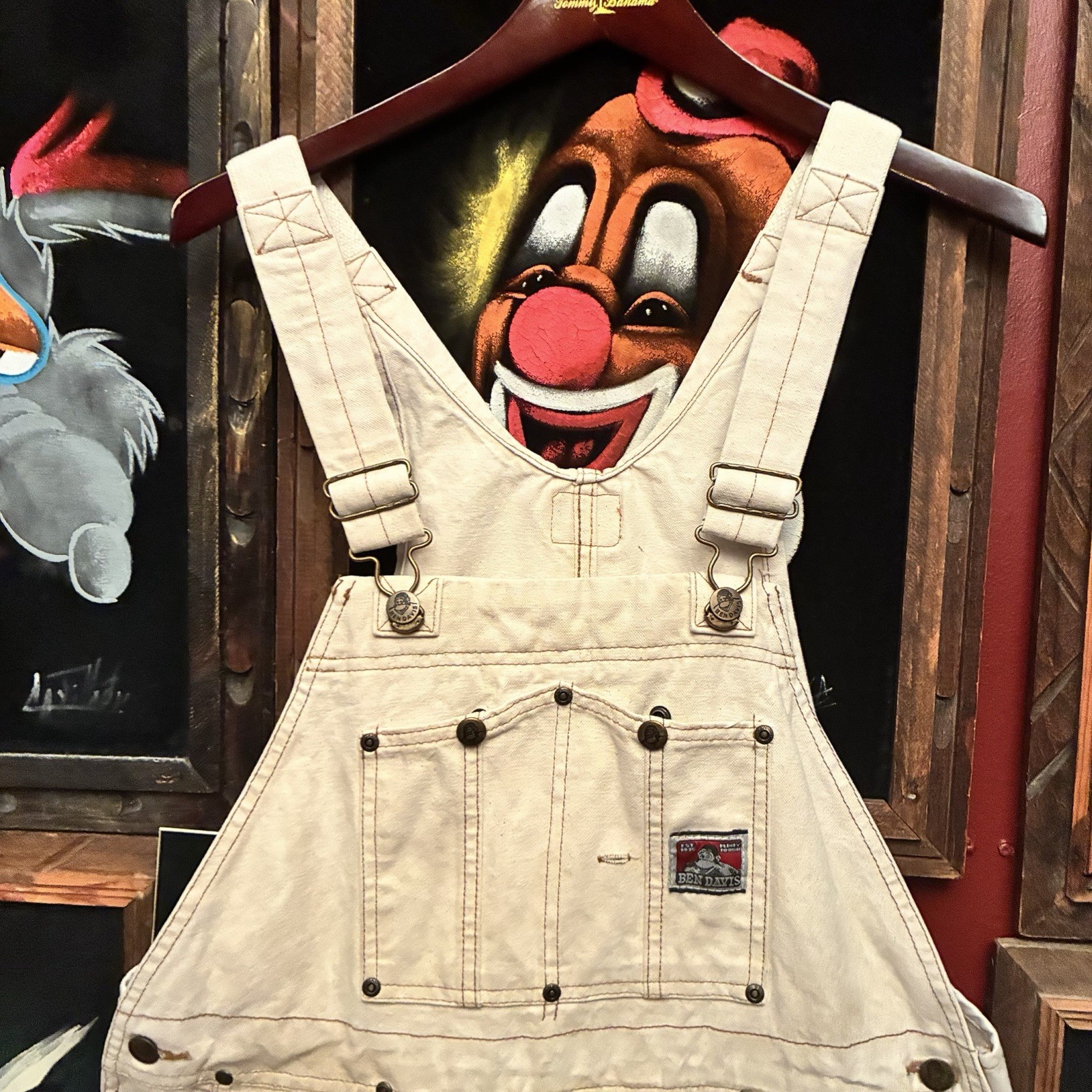 Vintage Ben Davis Distressed Double Knee Carpenter Work Wear Bib Overalls Sz 36