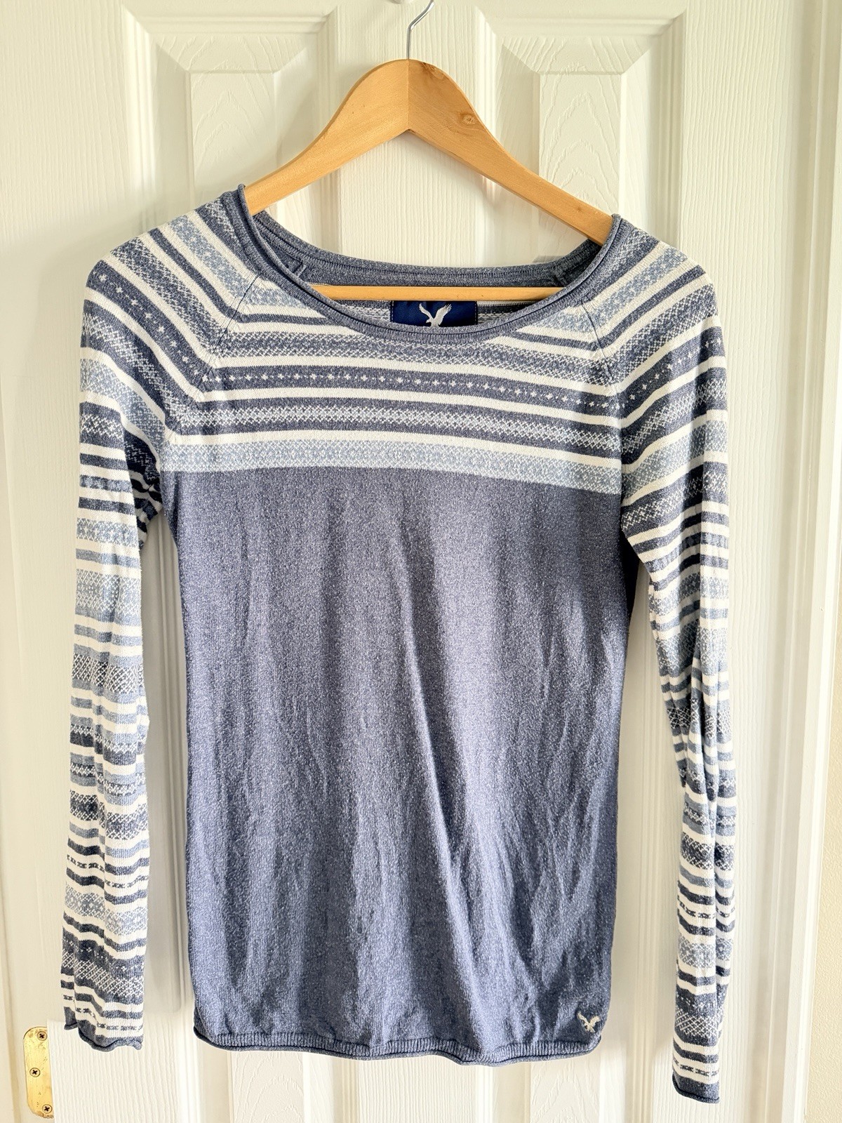 AE Outfitters Woman’s Lightweight Pullover Sweater w/Striped Fair Isle Pattern M
