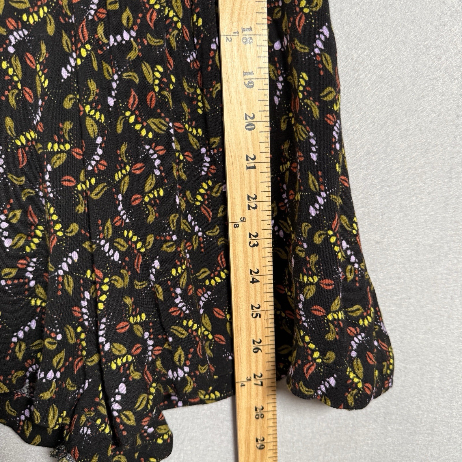 Free People Romper Boho Granola Dark Fairy Black Green Leaf Print Sz 0
