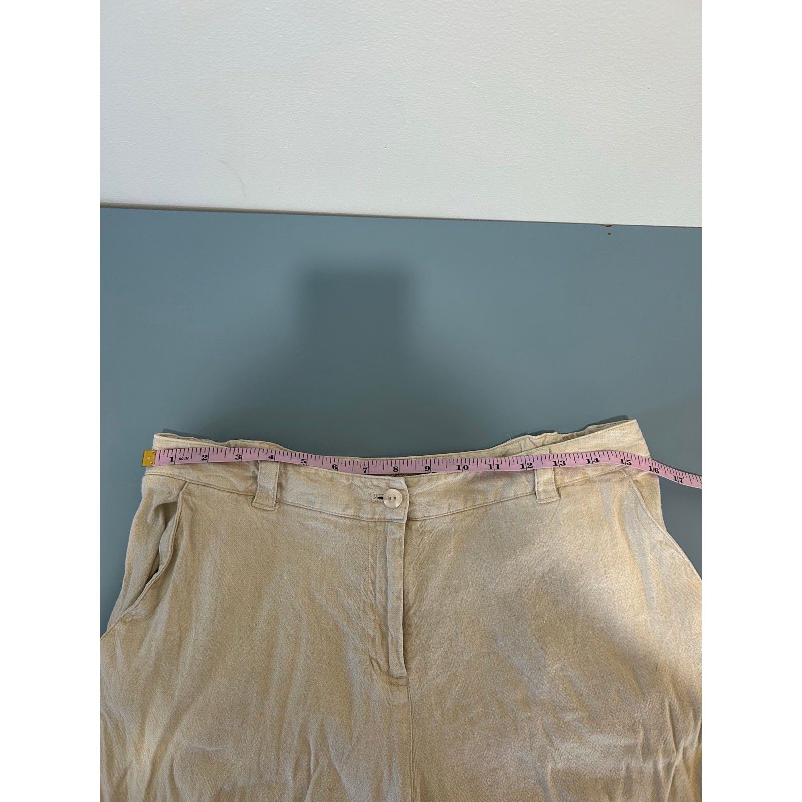 J. Jill Linen blend Pants size 12 cream wide leg zipper button closure pockets