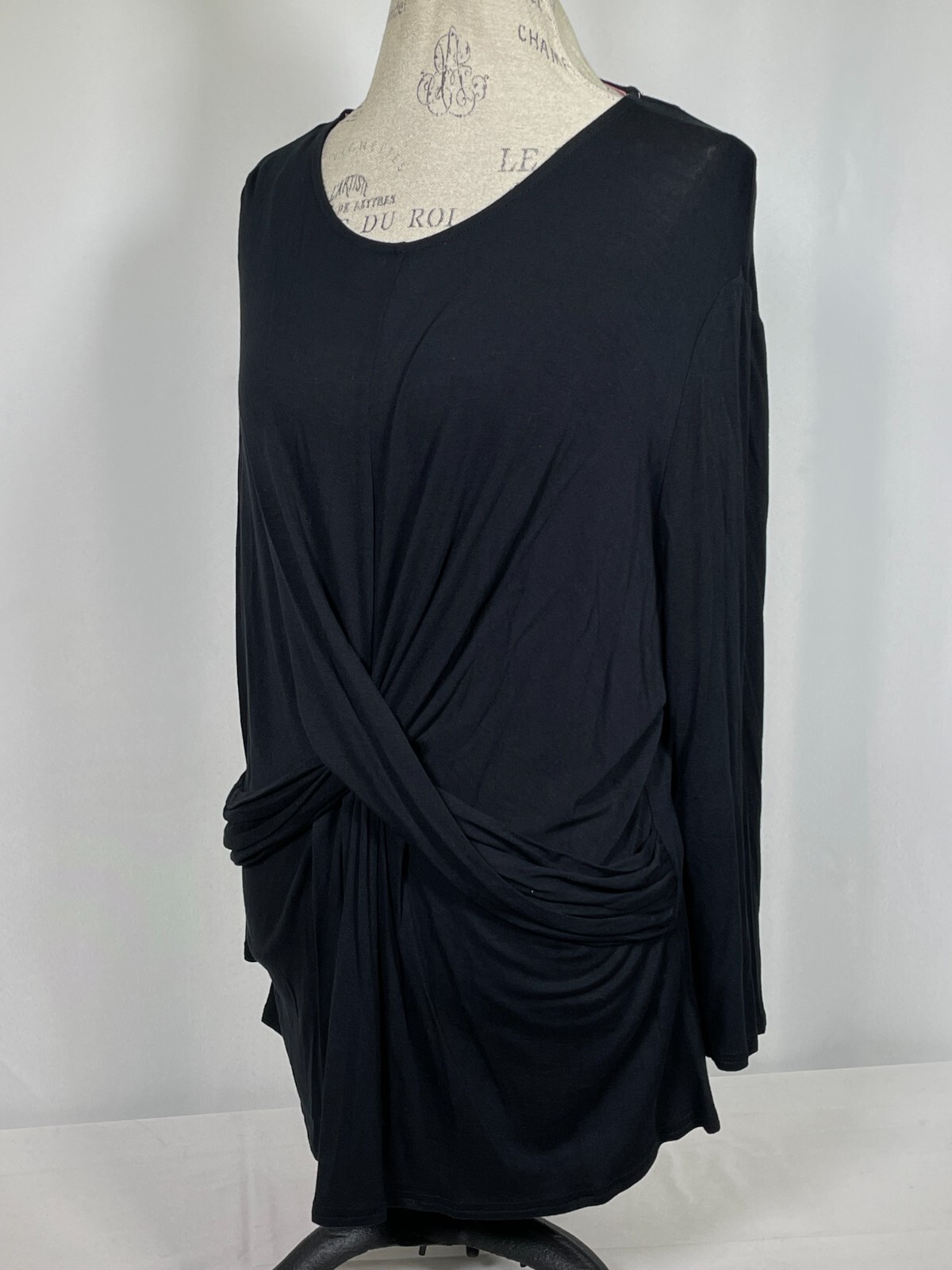Juicy Couture 3/4 Sleeve Cross Front Pitch Black Top Women’s XXL NWT