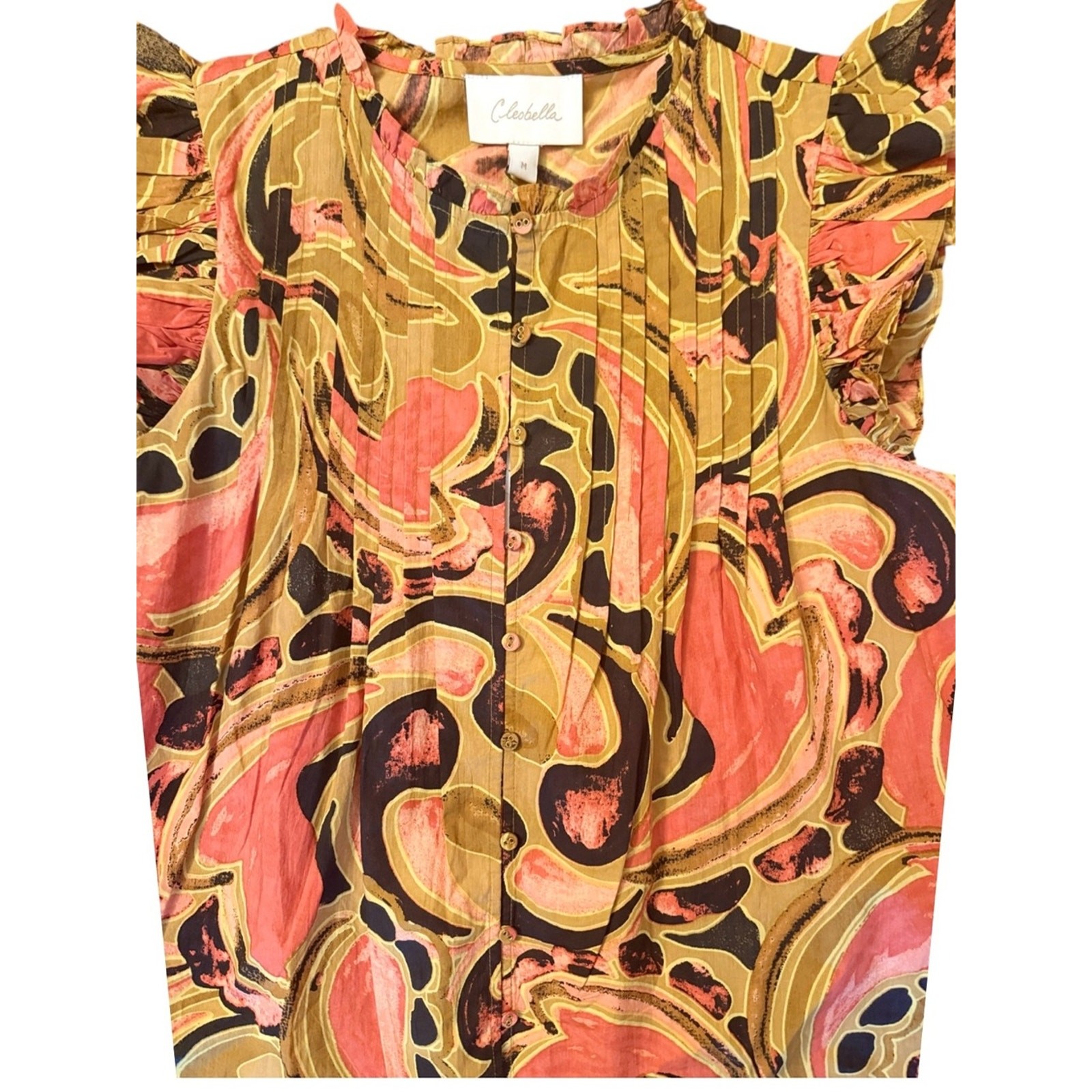 NWT Cleobella Maritza Blouse Osaria Print Organic Cotton Flutter Sleeve Top Med