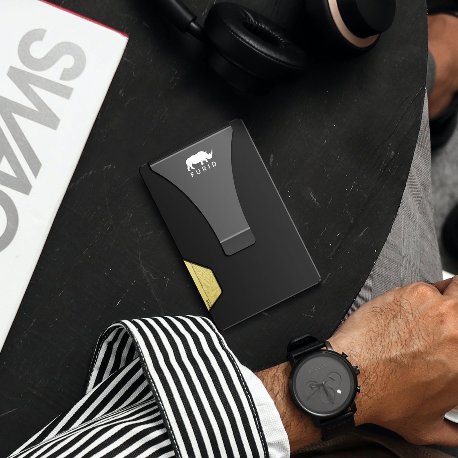 Minimalist Card Wallet for Men Slim: Rfid Metal Standard, Aluminum Black