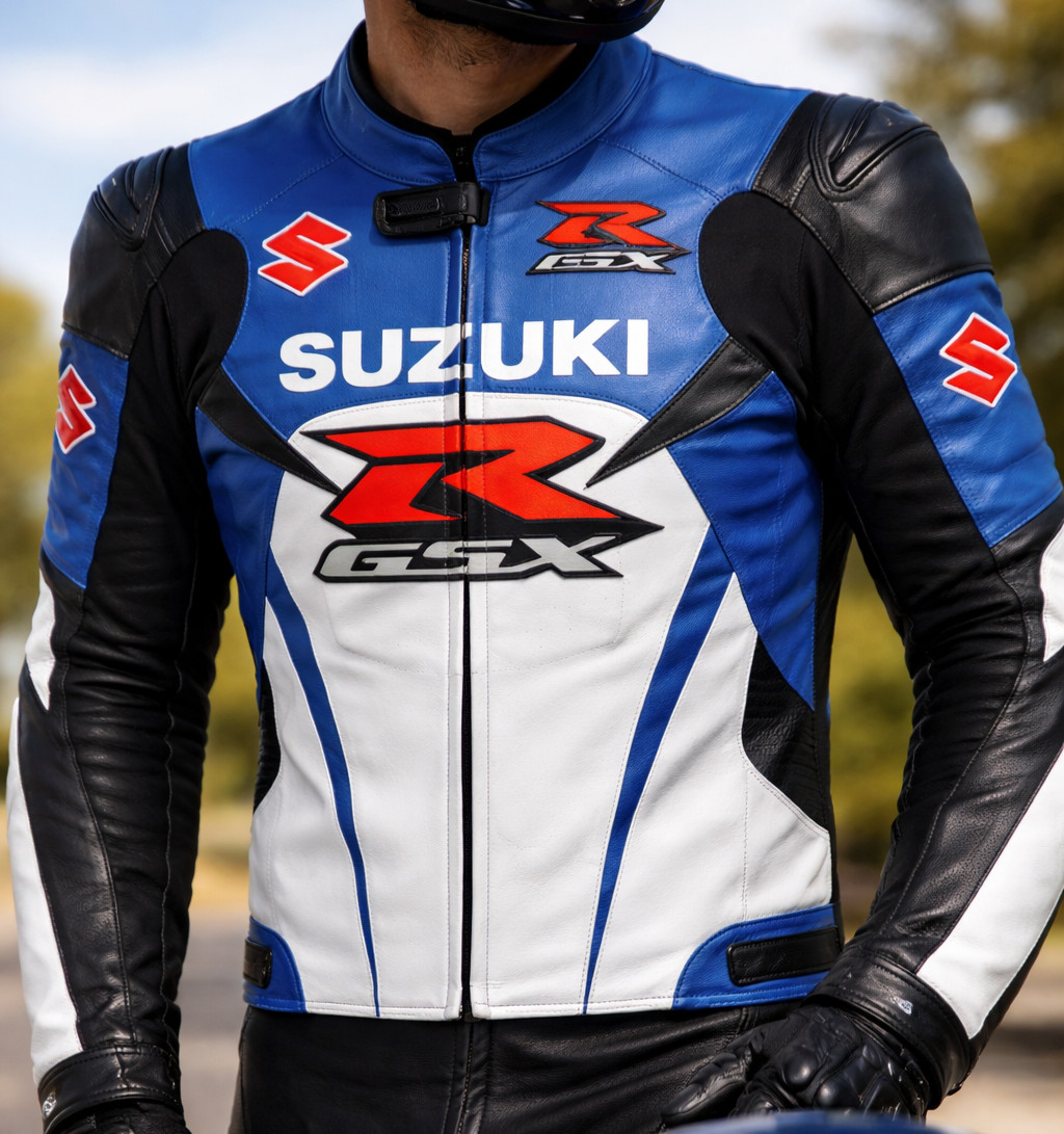 Men Suzuki GSXR Motorbike Leather Jacket Motorcycle Bikers Racing Sports Jackets