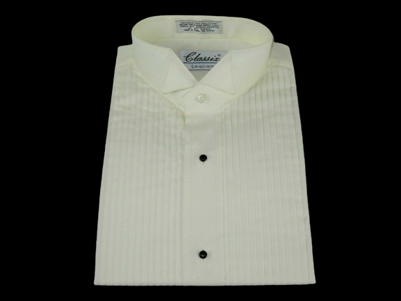 XXL 18 18.5 X 38 39 Ivory Wing tip Pleated Tuxedo shirt Convertible Sleeves
