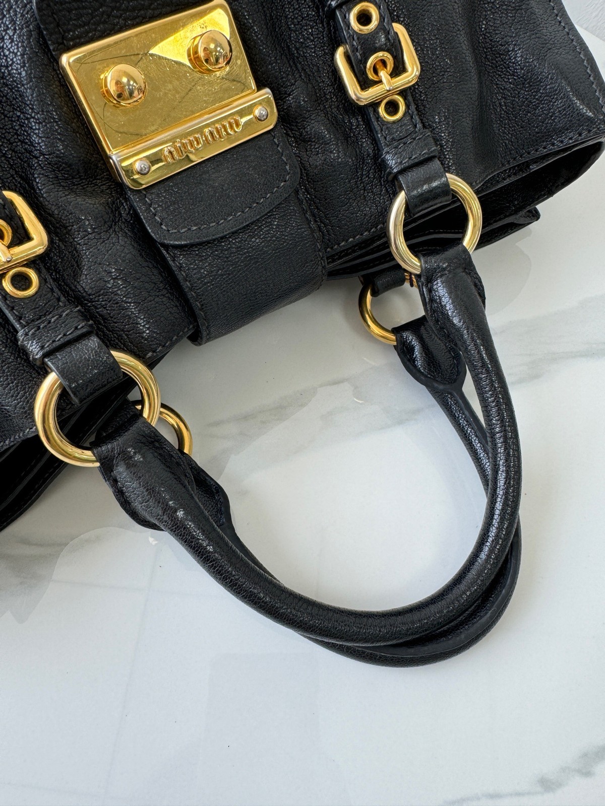 Miu Miu Pre-Owned Authentic Tote Black 34*15 Free Tracked Shipping