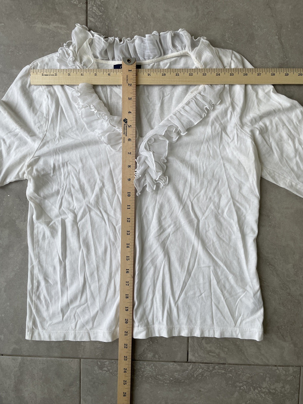 CHAPS Women Ruffle V Neck Long Sleeve Top White Cotton Knit Blouse Romantic Y2K
