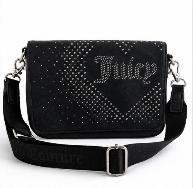 Juicy Couture Black Studded Crossbody Bag Rhinestone Logo Y2K – See Description