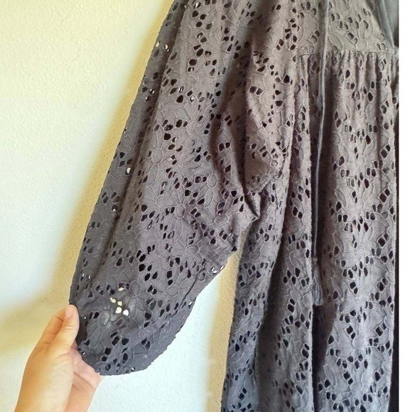 Mille Daisy Long Sleeve Eyelet Mini Dress Cotton Boho Resortwear Euro Summer