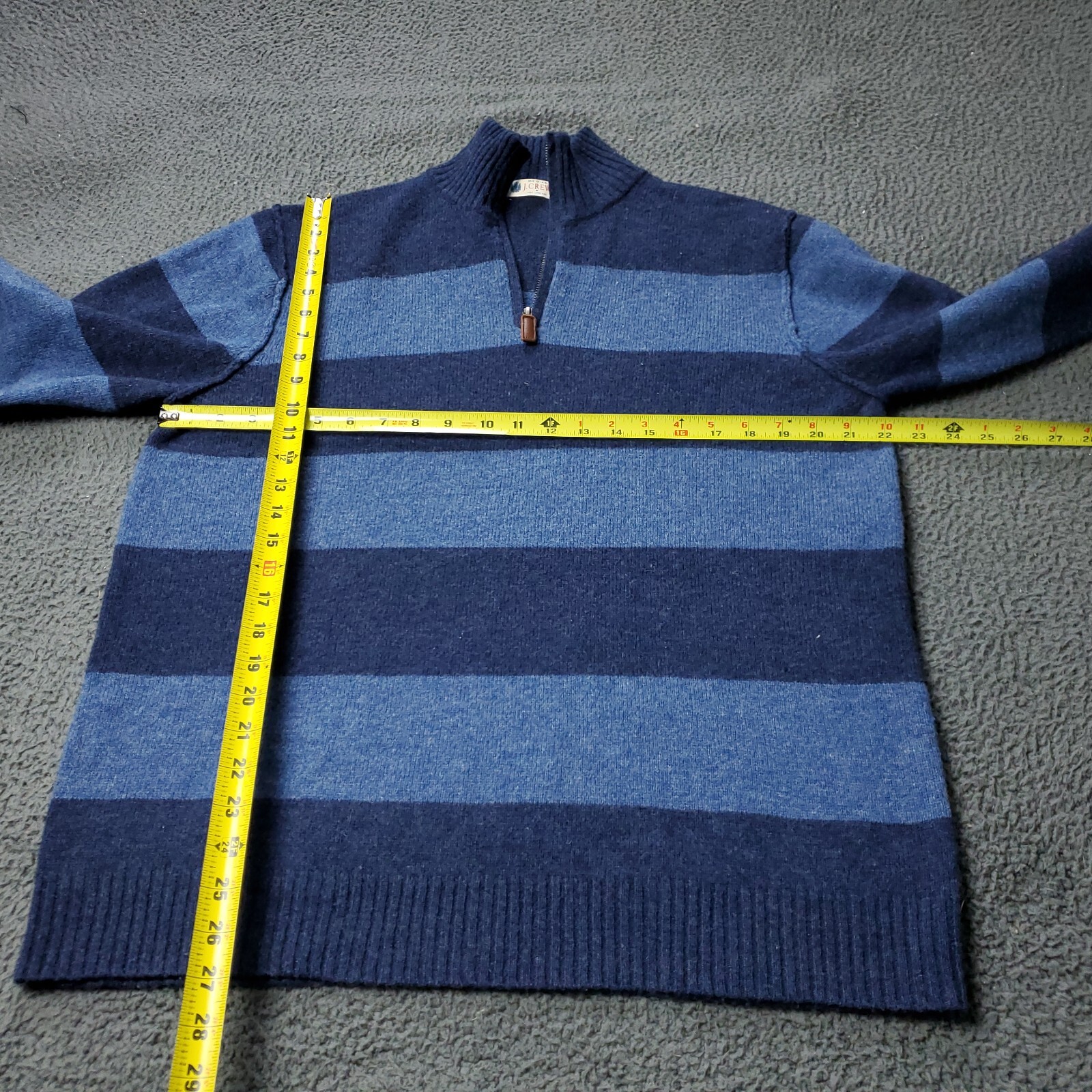 J. Crew Lambswool Sweater Mens L Large Pullover Zip Up Cotton Blue Striped