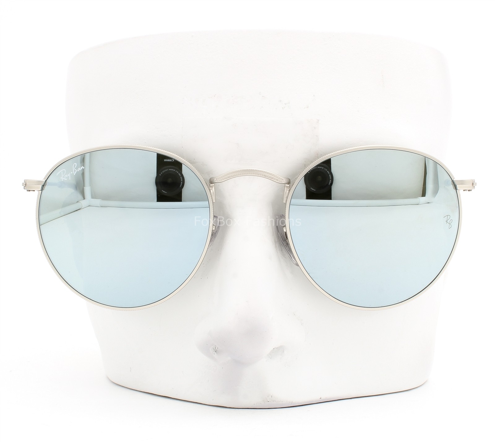 Ray-Ban Round Sunglasses RB 3447 019/30 Matte Silver Mirror Glass 50mm with Case