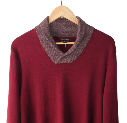 Tasso Elba Size L 100% Supima Cotton Collared Burgundy Sweater