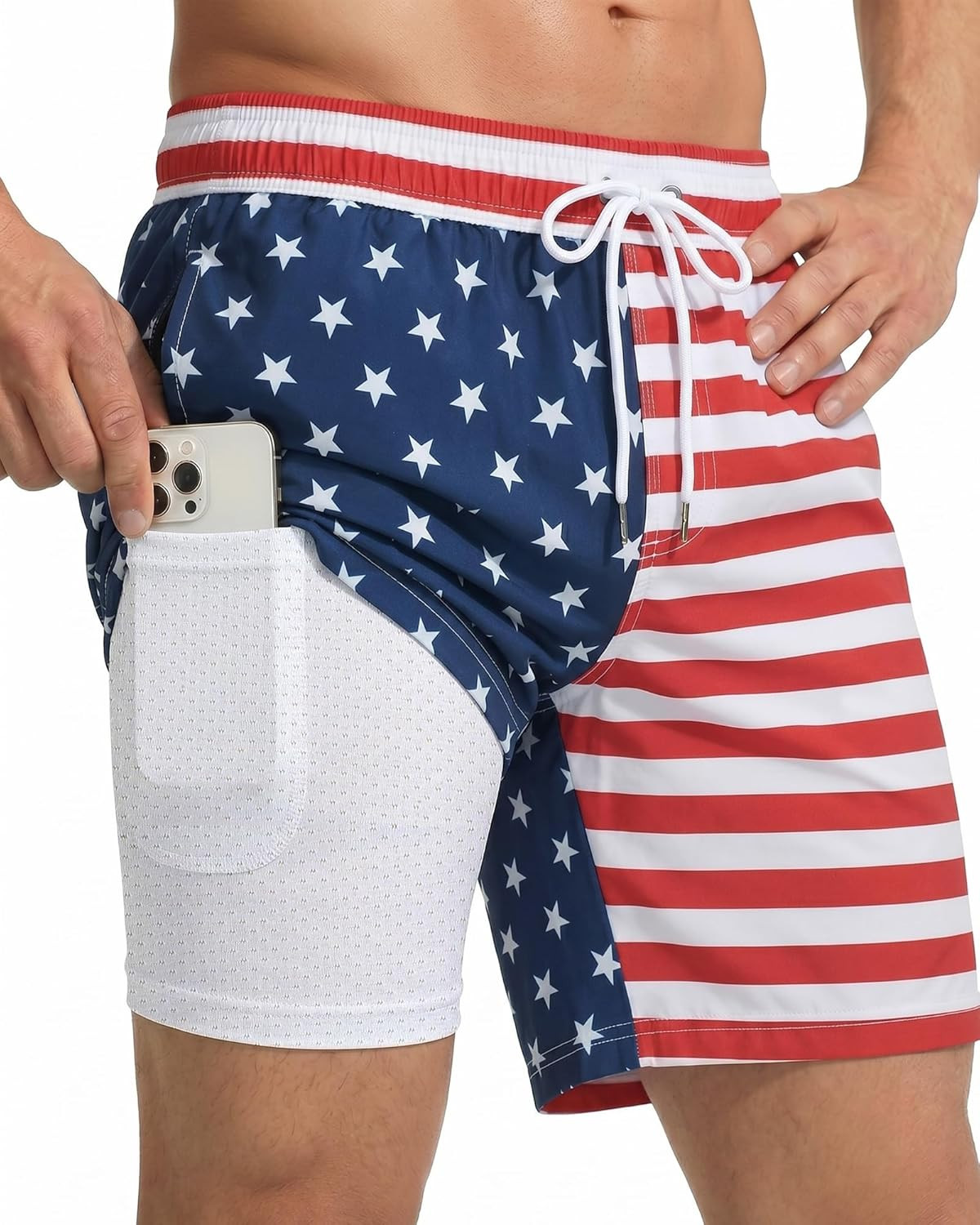 7 Inch Men Swim Trunks with Compression Breathable Liner Quick Dry Zipper Pocket