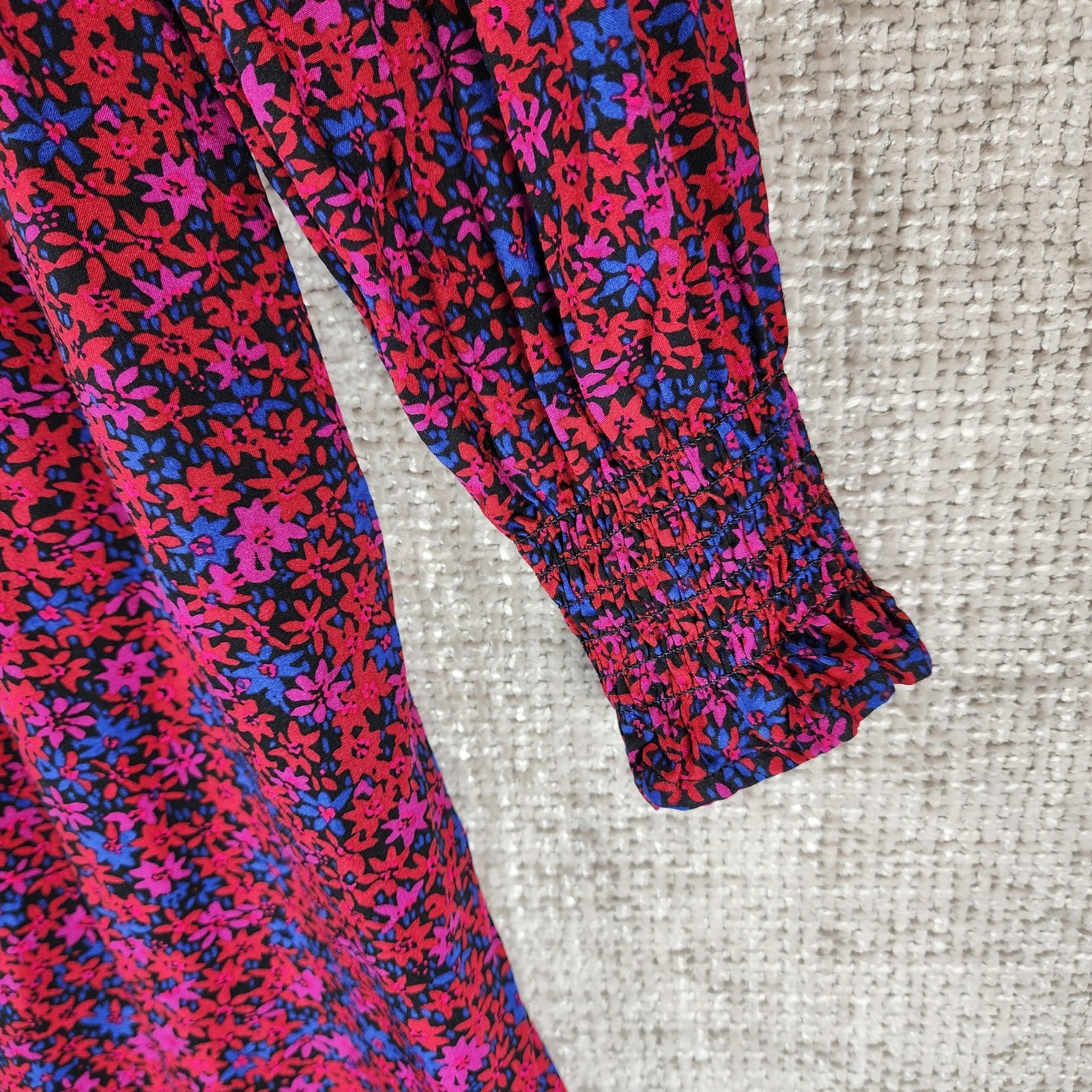 GAP Ruffled Maxi Dress Womens S Red Blue Purple Floral Smocked Cuff Cottage