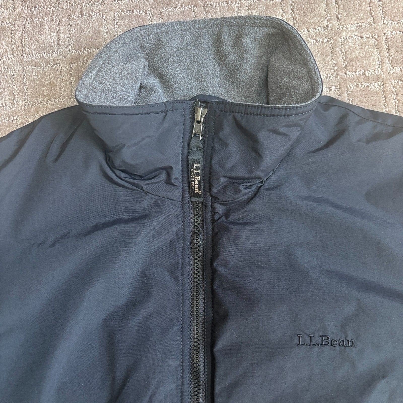 L.L. Bean Fleece Lined Three Season Jacket Men M Nylon Soft Shell Black Full Zip