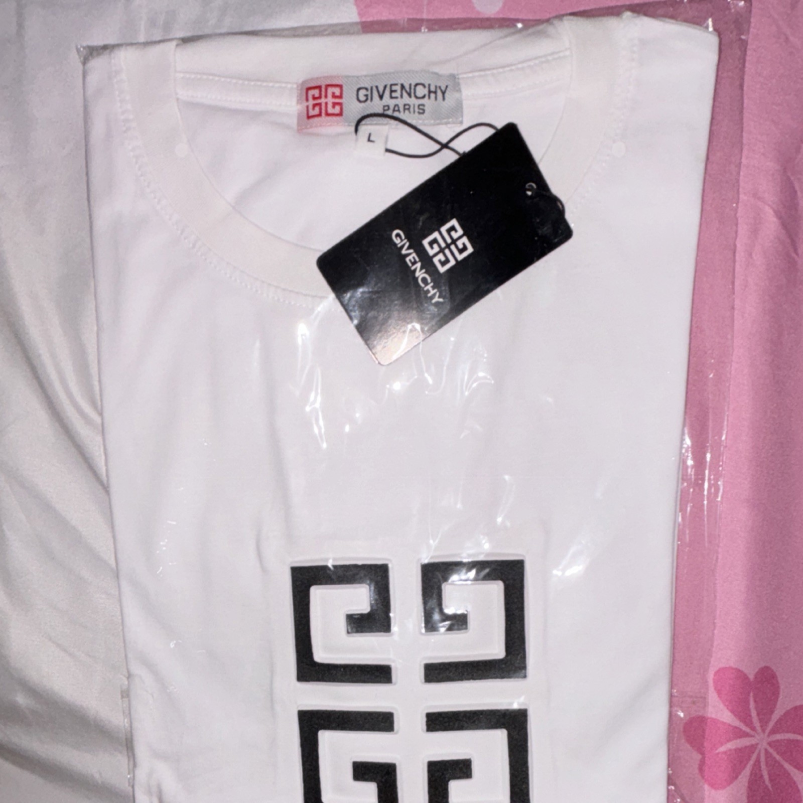 Givenchy Men’s White Logo Crew Neck Short Sleeve T-Shirt, Cotton Knit L