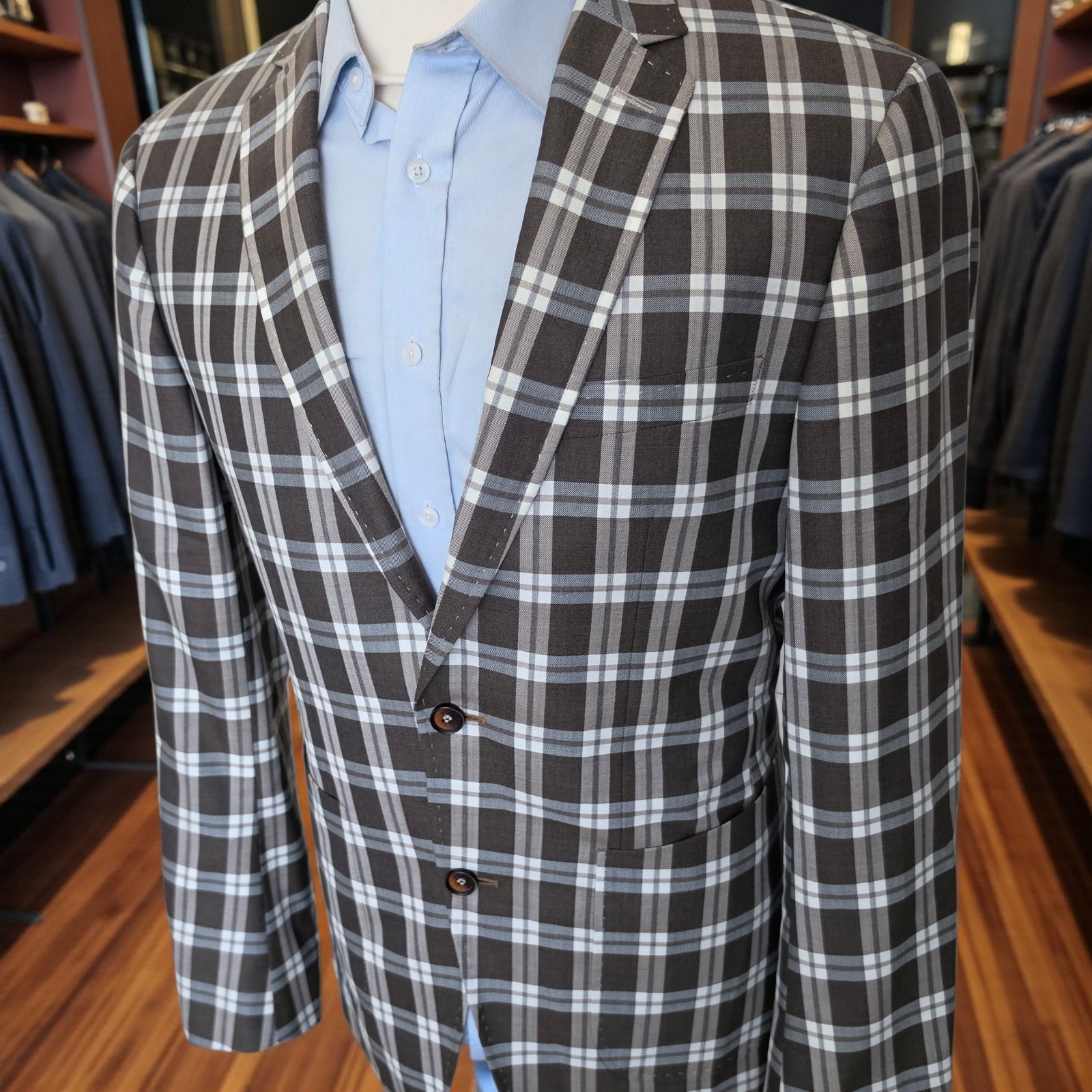 Bespoke Blazer 40L Wool Silk 4 Seasons Full Canvas Working Cuff Checked