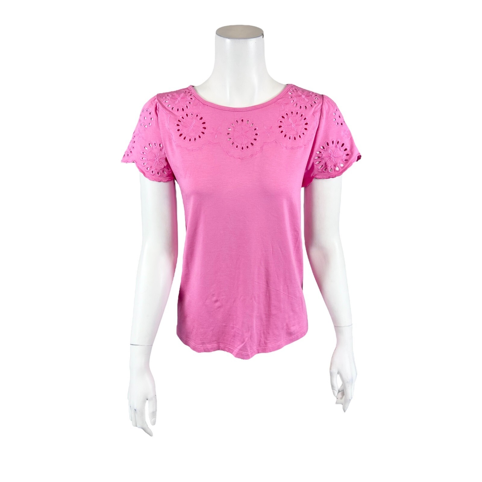Laurie Felt Cotton w/ Rayon Made From Bamboo Flutter Sleeve Tee Pink Medium Size