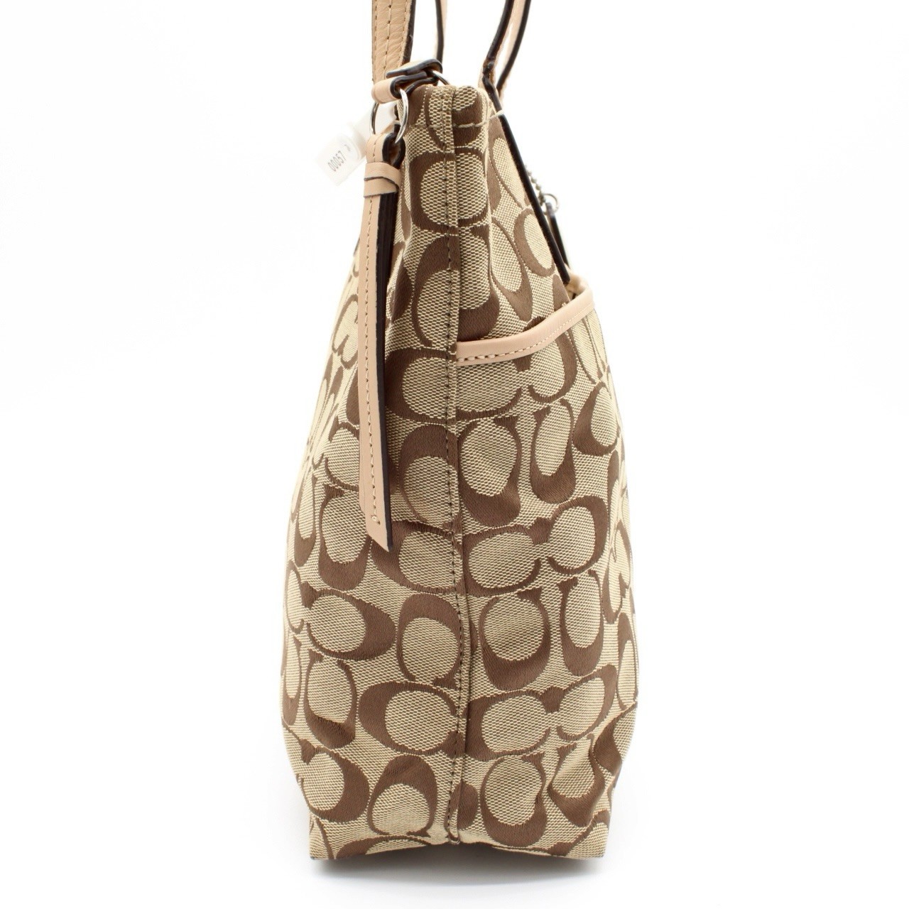 COACH Signature Canvas Leather Tote Bag Beige Brown Snakeskin Embossed Silver