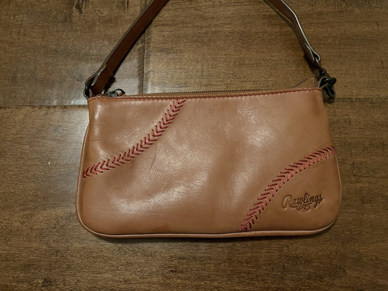 Rawlings Baseball Stitched Leather Double Play Wristlet Mini Bag Purse – 8.5″x5″